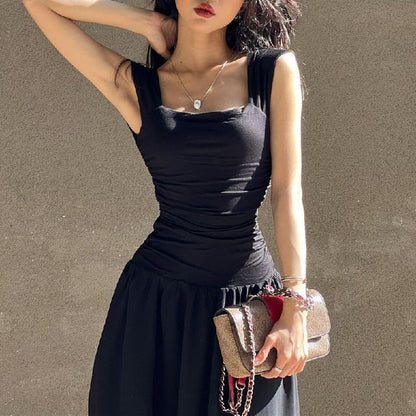 Sleeveless Square Neck A-Line Maxi Dress