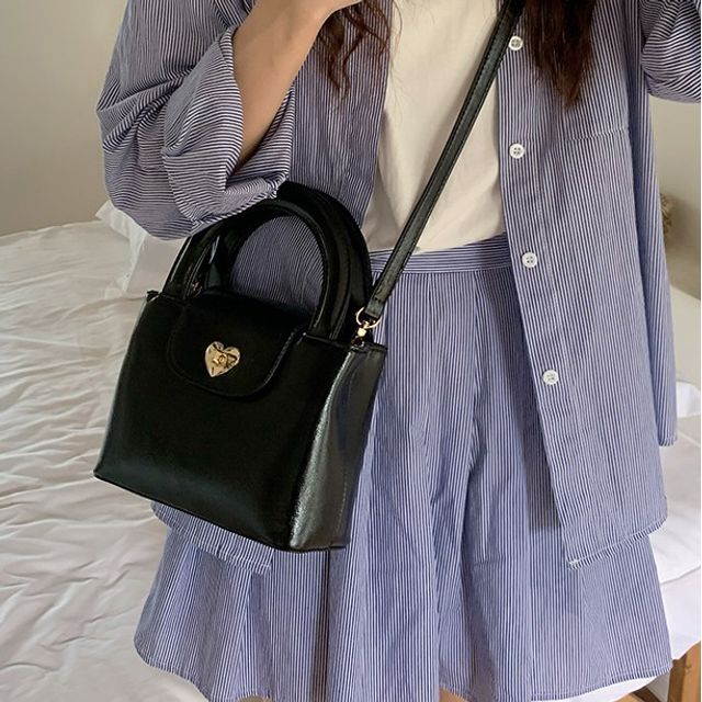 Heart Lock Faux Leather Handbag