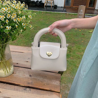 Heart Lock Faux Leather Handbag