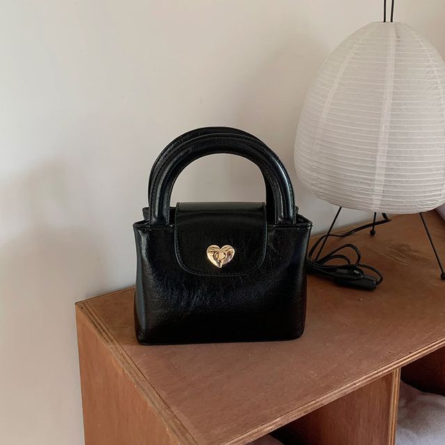 Heart Lock Faux Leather Handbag