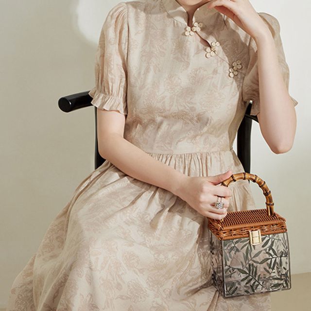 Short-Sleeve Collared Floral Maxi A-Line Dress