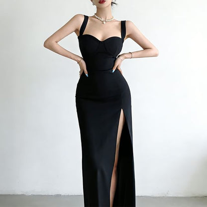 Sweetheart Neck Sleeveless Slit Sheath Maxi Dress