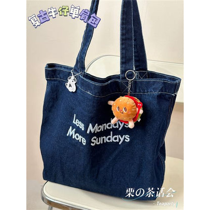 Lettering Washed Denim Tote Bag