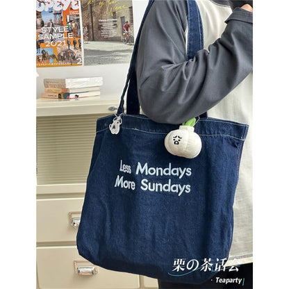 Lettering Washed Denim Tote Bag