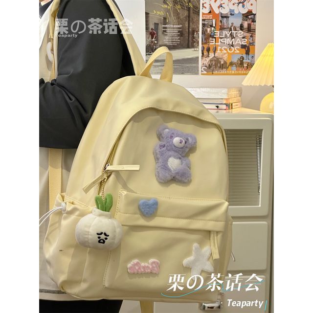 Plain Cartoon Applique Backpack