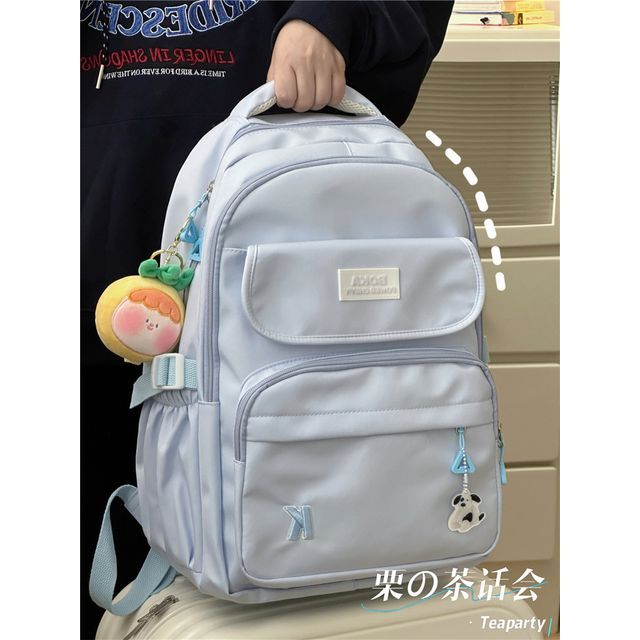 Plain Lettering Logo Buckled Backpack