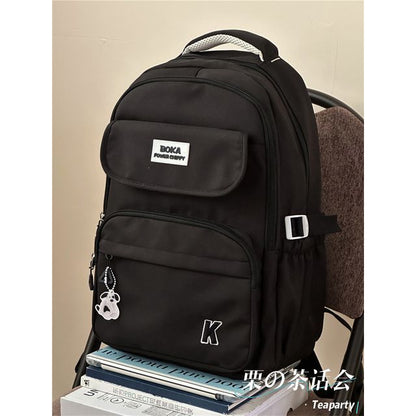 Plain Lettering Logo Buckled Backpack