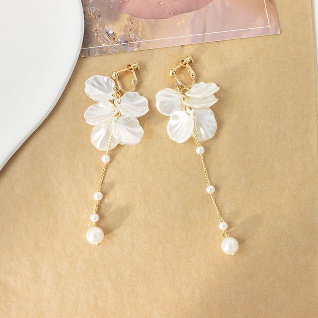 Petal Faux Pearl Drop Earring / Clip On Earring