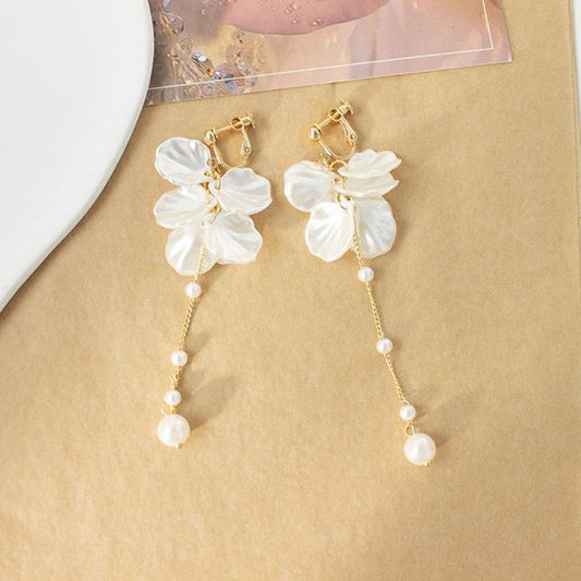 Petal Faux Pearl Drop Earring / Clip On Earring