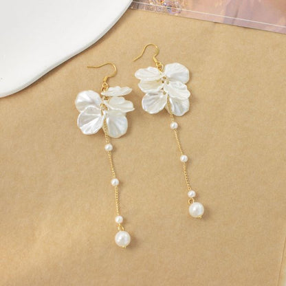 Petal Faux Pearl Drop Earring / Clip On Earring