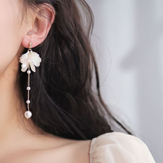 Petal Faux Pearl Drop Earring / Clip On Earring