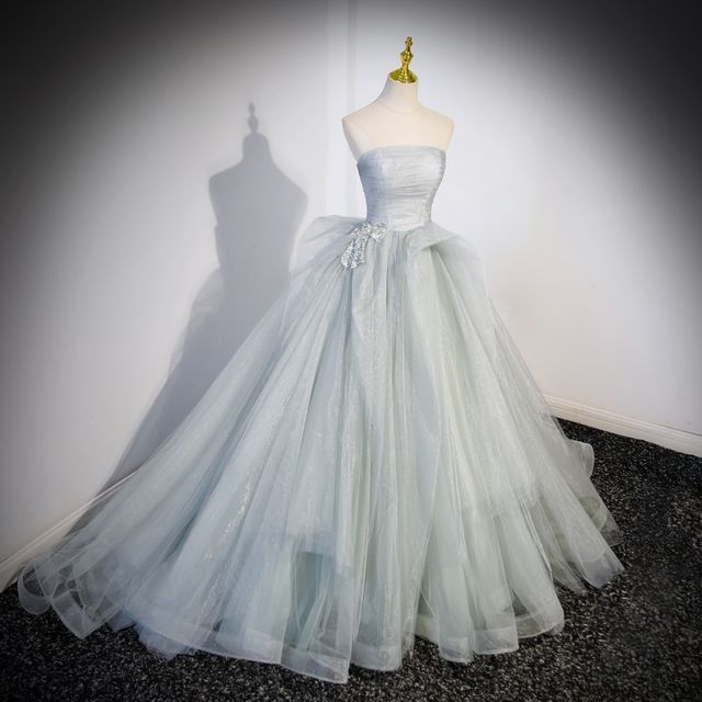 Gown Evening A-Line Mesh Tube Bow Plain Ruched