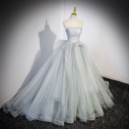 Gown Evening A-Line Mesh Tube Bow Plain Ruched