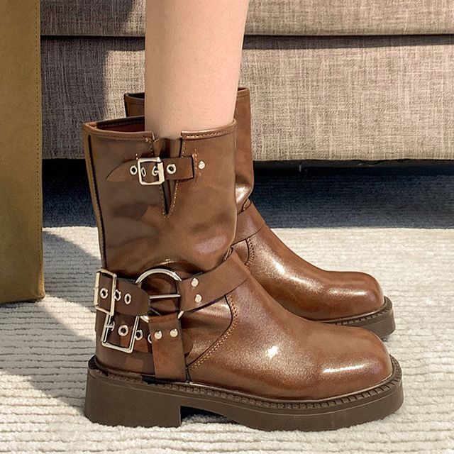 Platform Buckled Short Boots
