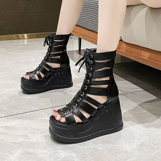 Platform Heel Lace-Up Wedge Gladiator Sandals