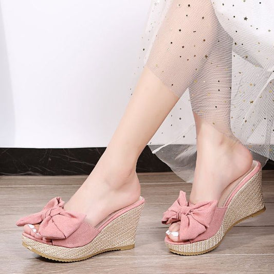 Wedge Slide Espadrille Bow Sandals Heel