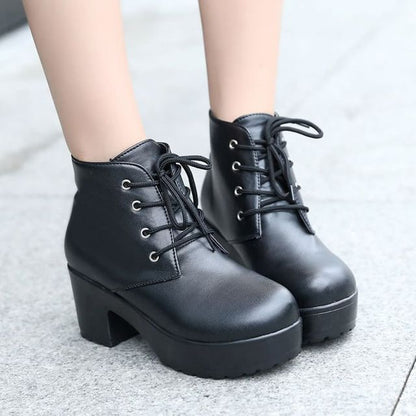 Lace-Up Chunky Platform Boots Ankle Heel