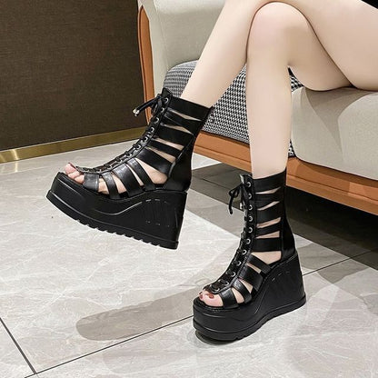 Platform Heel Lace-Up Wedge Gladiator Sandals