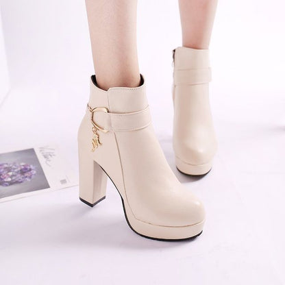 Boots Short Plain Heel Chunky