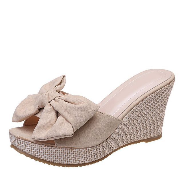 Wedge Slide Espadrille Bow Sandals Heel