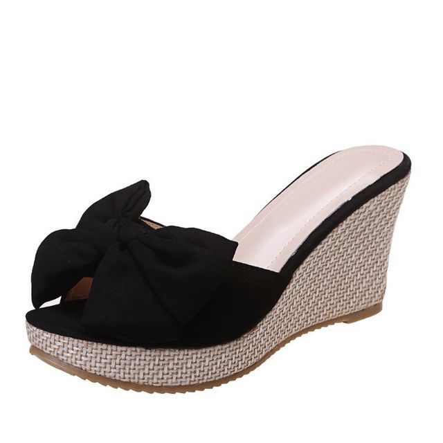 Wedge Slide Espadrille Bow Sandals Heel