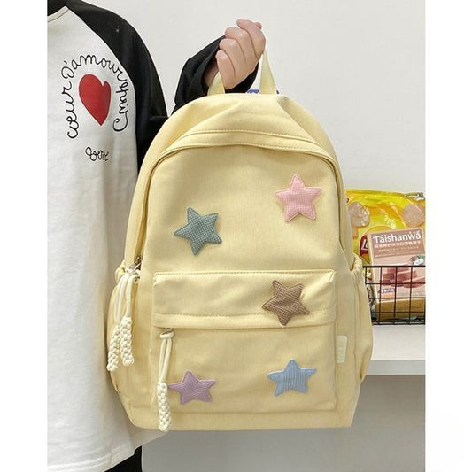 Star Applique Nylon Zipper Backpack