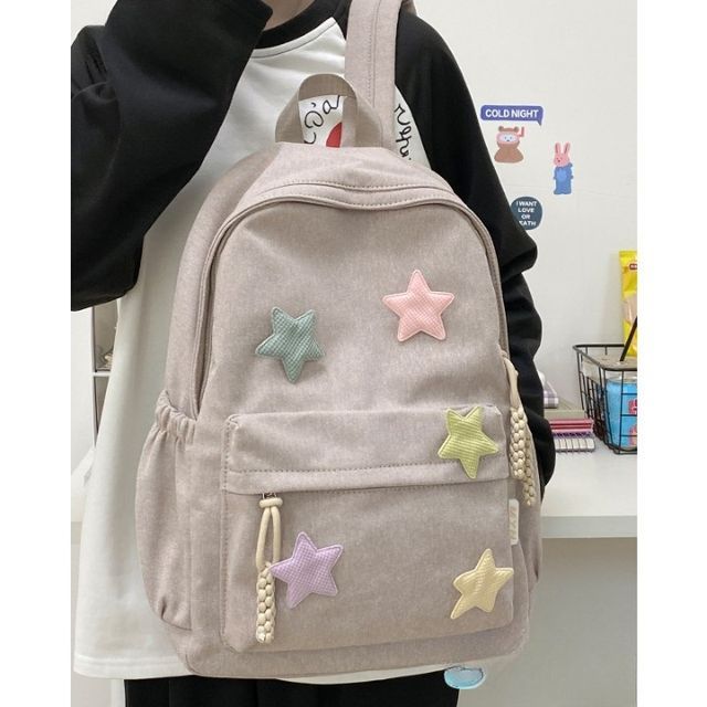 Sac à dos en nylon avec fermeture éclair et appliques étoilées