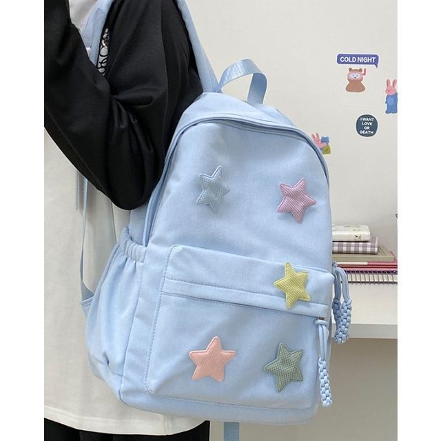 Star Applique Nylon Zipper Backpack