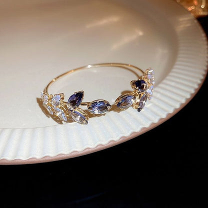Leaf Rhinestone Alloy Open Bangle