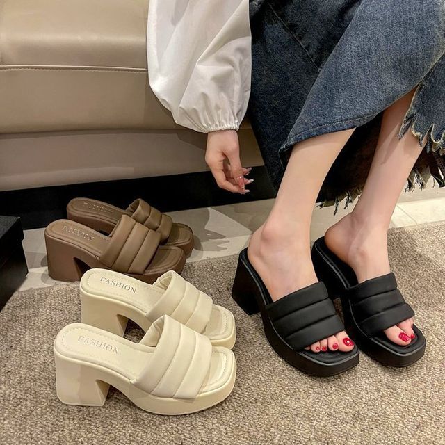 Square-Toe Platform Slide Sandals