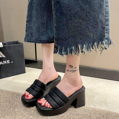 Square-Toe Platform Slide Sandals