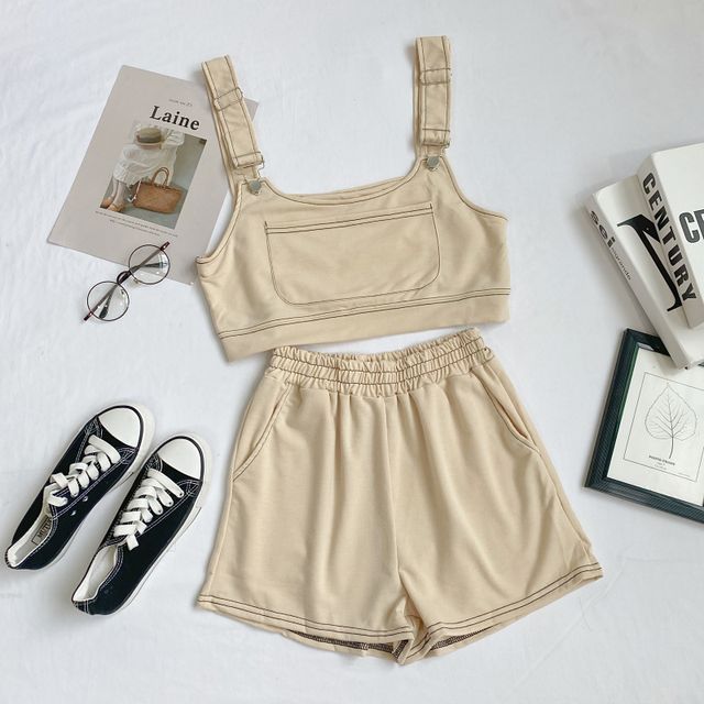 Set: Plain Crop Tank Top + Shorts