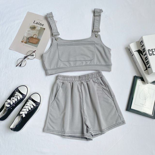 Set: Plain Crop Tank Top + Shorts