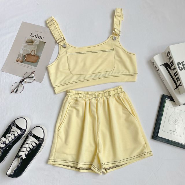 Set: Plain Crop Tank Top + Shorts