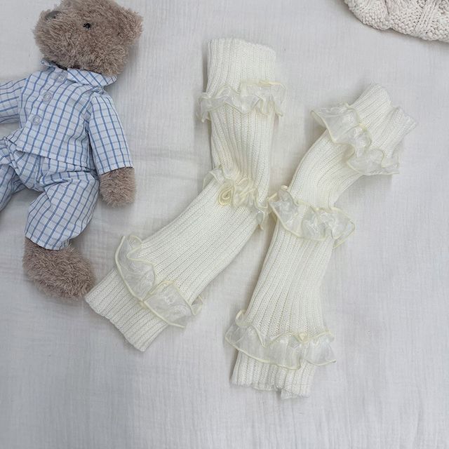 Ruffle Trim Ribbed Knit Leg Warmers