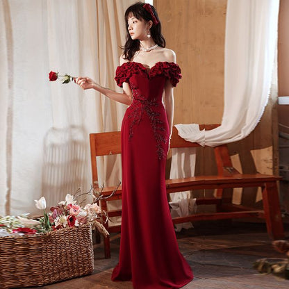 Gown Panel Evening Shoulder Ruched Mermaid Beaded Short-Sleeve Mesh Plain Off