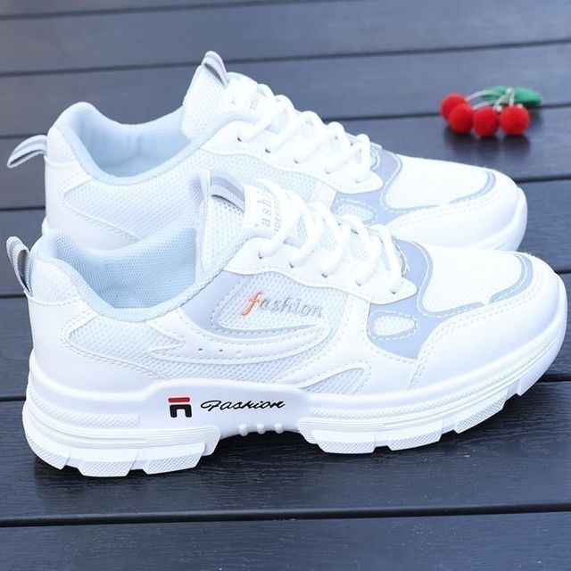 Letter Embroidered Lace-Up Platform Sneakers