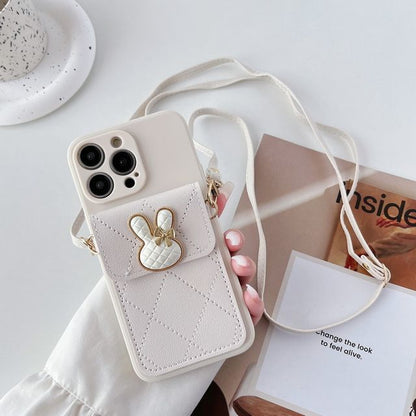 Rabbit Applique Phone Case With Pocket & Crossbody Strap For iPhone 11, 11 Pro, 11 Pro Max, 12/12 Pro, 12 Pro Max, 13, 13 Pro, 13 Pro Max, 14, 14 Plus, 14 Pro, 14 Pro Max