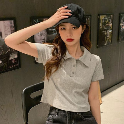 Short-Sleeve Heart Embroidered Polo Shirt