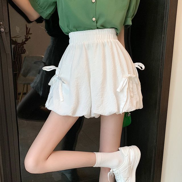 Elastic Waist Plain Bow Shorts