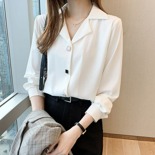 Short-Sleeve Plain Chiffon Shirt