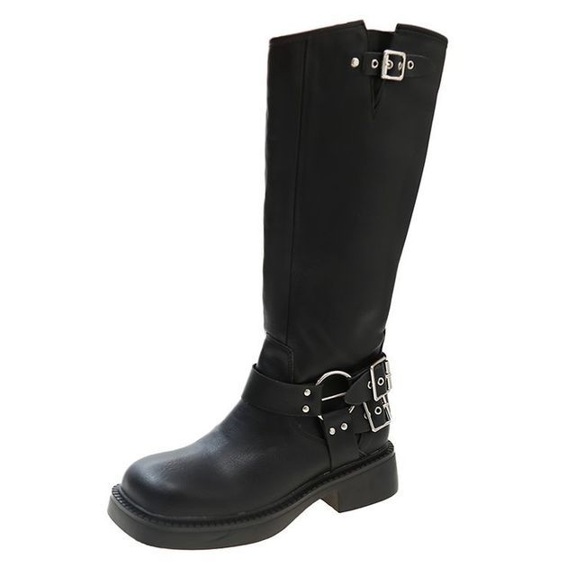 Platform Multi-Buckle Boots Knee High