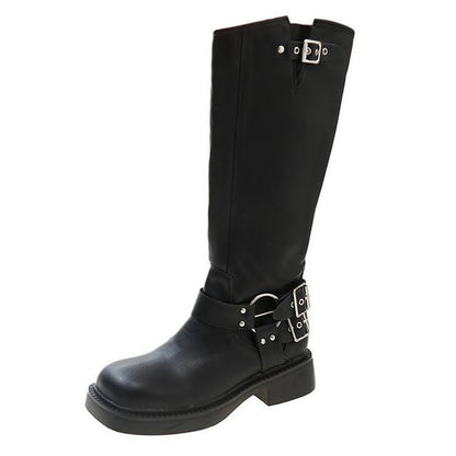 Platform Multi-Buckle Boots Knee High
