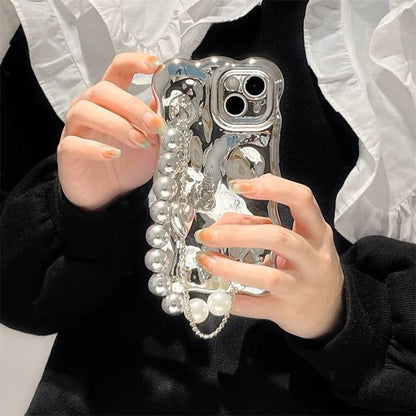 Faux Pearl Strap Metallic Phone Case
