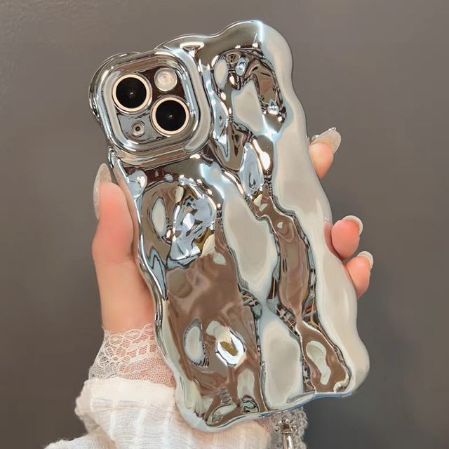 Faux Pearl Strap Metallic Phone Case