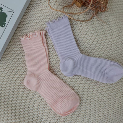 Plain Ribbed Lettuce Edge Socks / Set