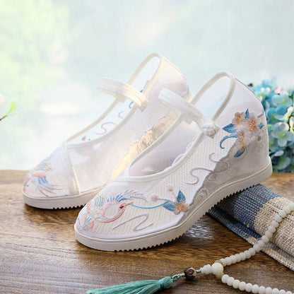 Pointed Embroidered Wedge Mary Jane Shoes
