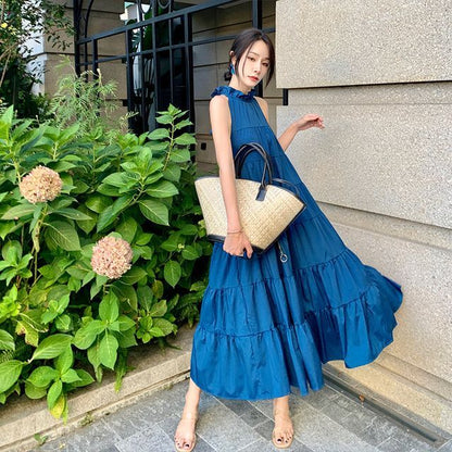 Frill Trim Sleeveless A-Line Maxi Dress