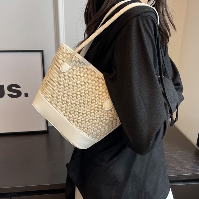 Faux Leather Panel Woven Bucket Bag – SpreePicky