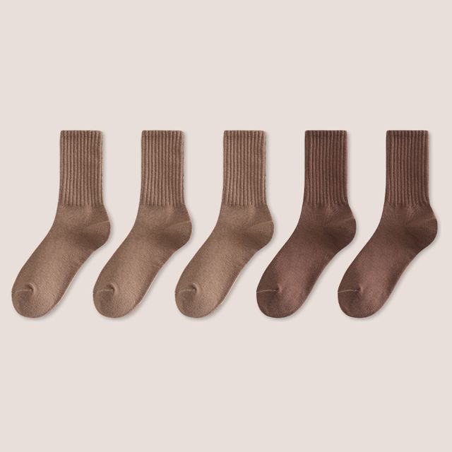 Set of 5: Plain Ribbed Socks